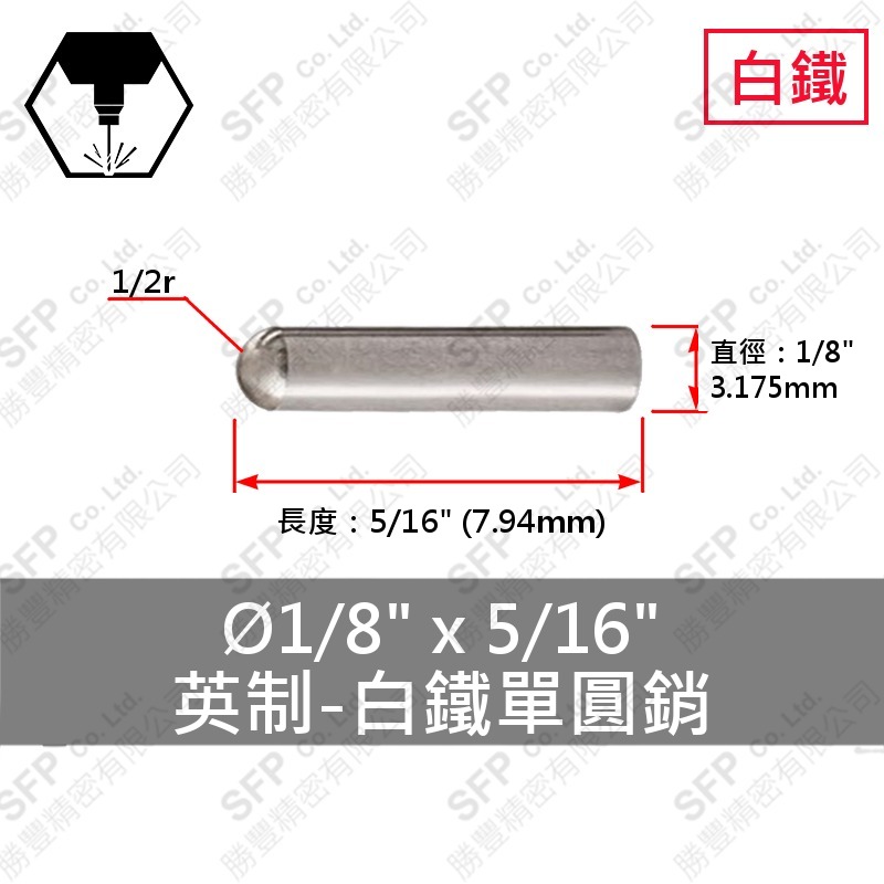 304白鐵單圓銷 1/8"*5/16" SUS304