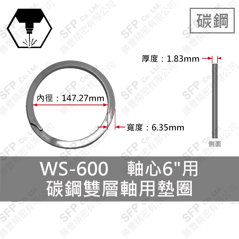 雙層-軸用-碳鋼 墊圈 WS-600 (軸心6"用)