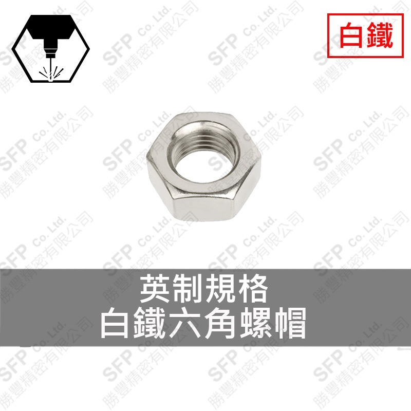 304白鐵六角螺帽 10#-32(細牙) (對邊3/8 *厚1/8 )