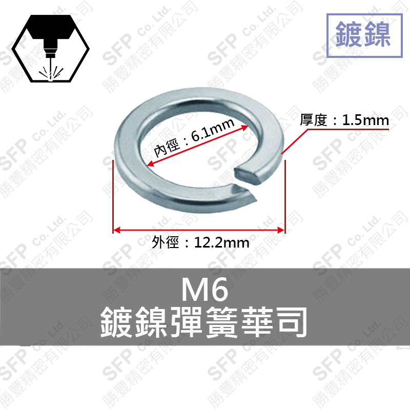 鍍白鎳 Spring Washer M6