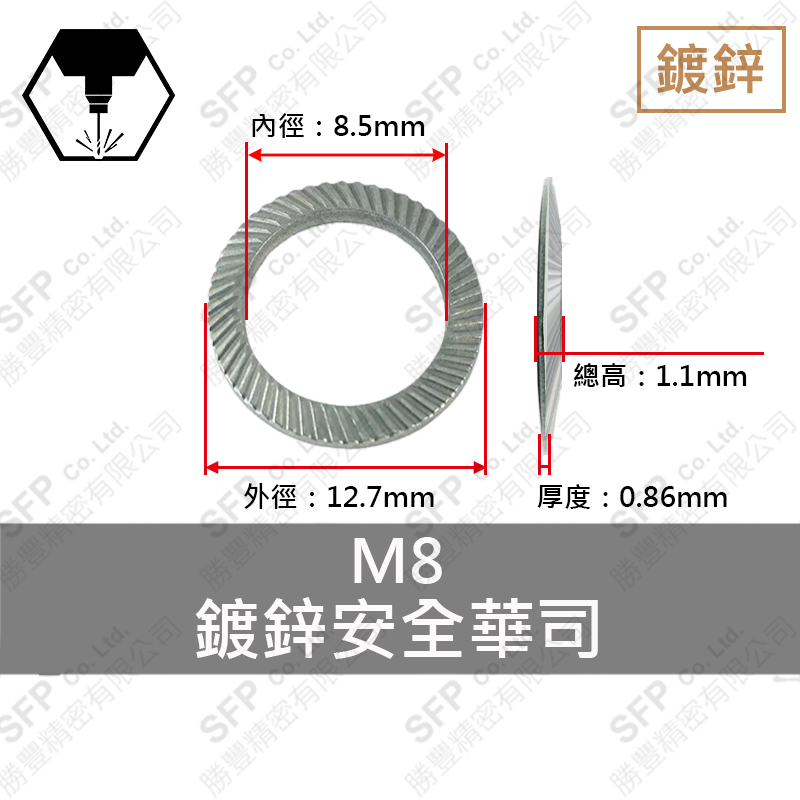 Zinc Plated Safety Washer M8 (8.4*13*0.7)