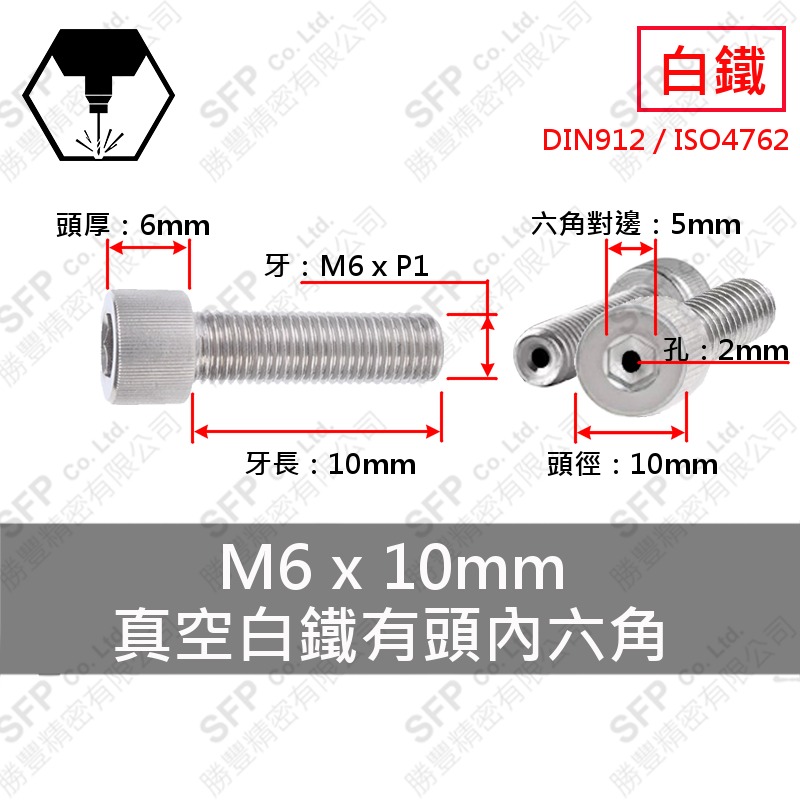 真空- Stainless Steel CAP M6*10 (孔2mm)