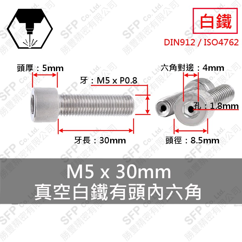 真空- Stainless Steel CAP M5*30 (孔1.8mm)