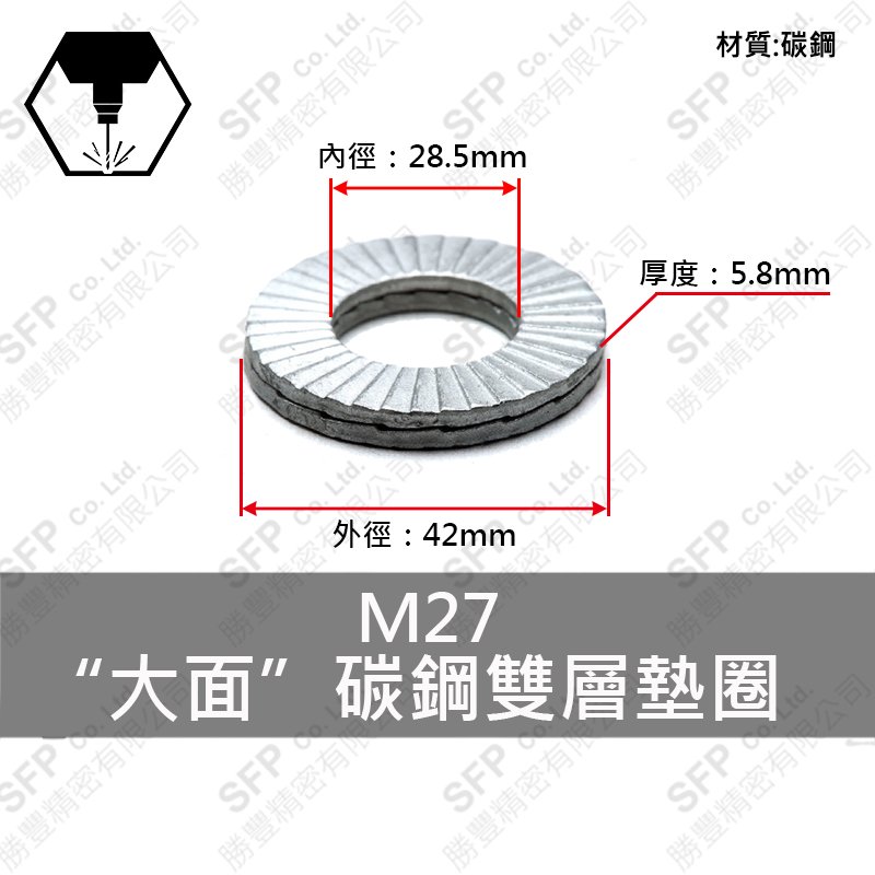 Large OD Carbon Steel 雙層 Washer M27 (28*48.6*5.7)