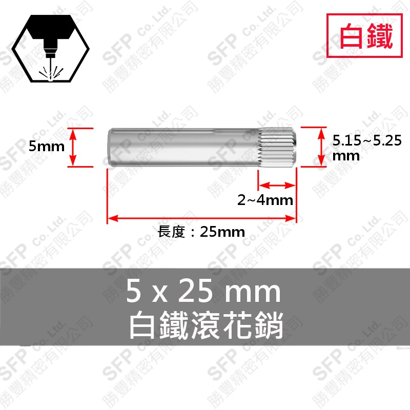 SS304 Knurled Pin 5*25
