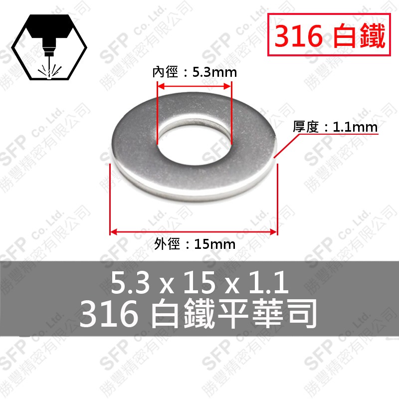 316白鐵平華司 M5 (5.3*15*1.1)