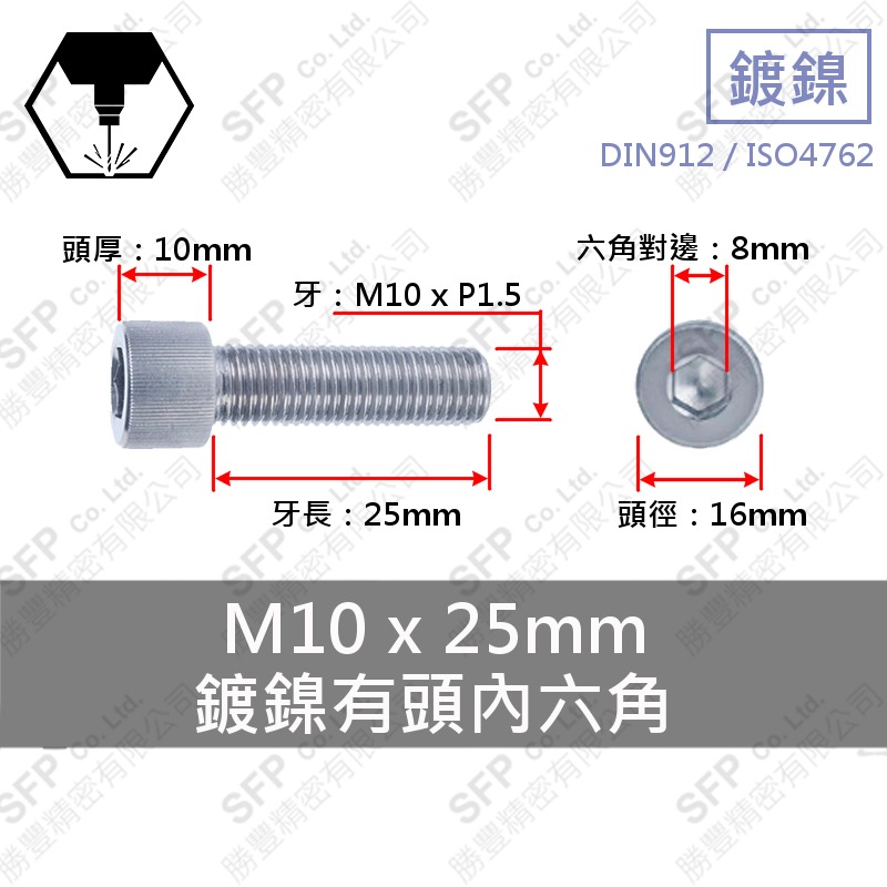 鍍鎳有頭內六角 M10*25