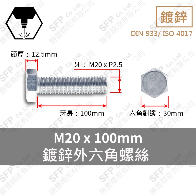 Zinc Plated 六角 Screw M20*100