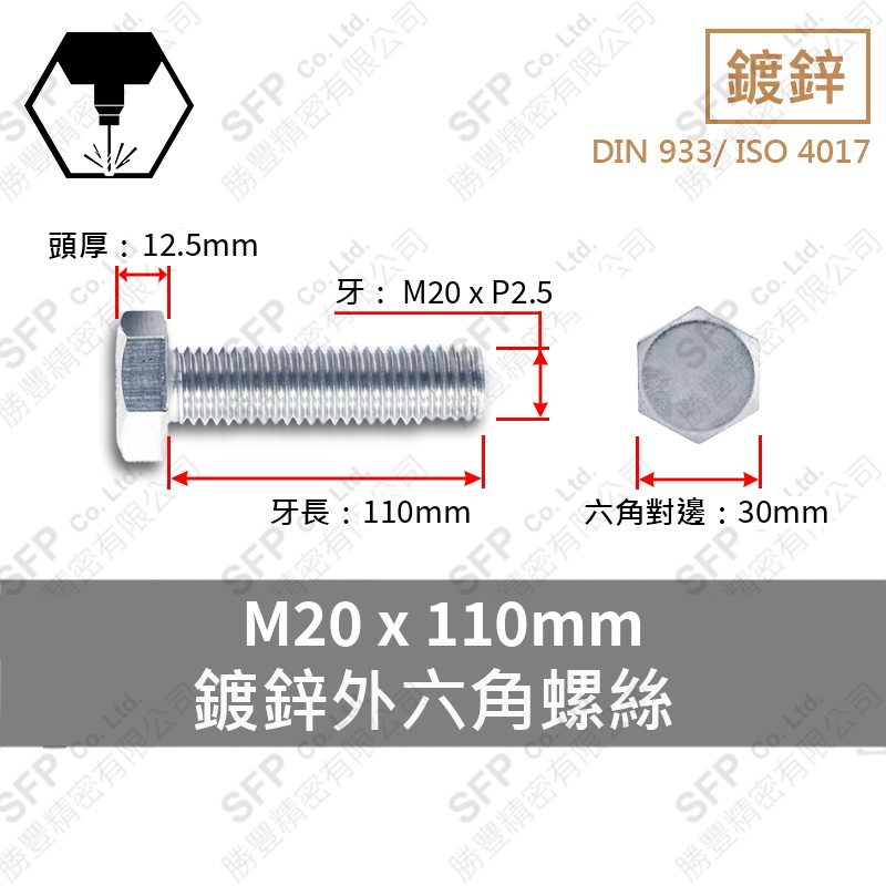 Zinc Plated 六角 Screw M20*110