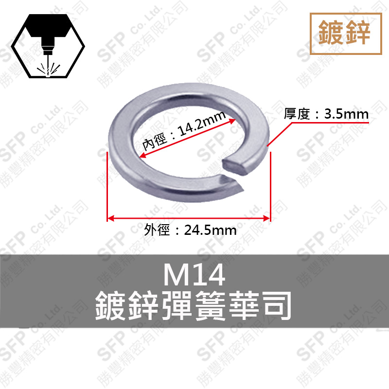 Zinc Plated Spring Washer M14 (14.5*21.5*2.3)