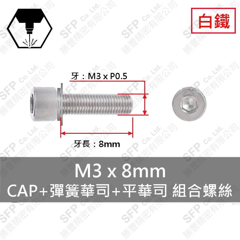 組合: CAP+1Q+1O M3-P0.5*8 SUS304