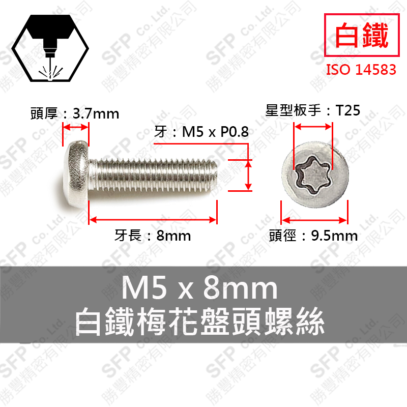 304白鐵盤頭梅花螺絲 M5*8