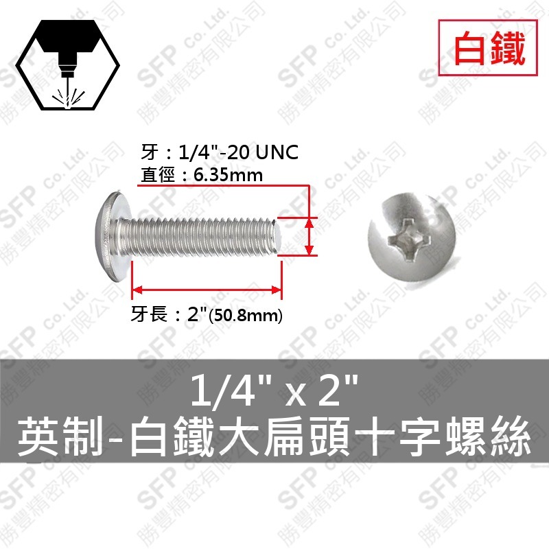 304白鐵大扁十字螺絲 1/4"*2" SUS304