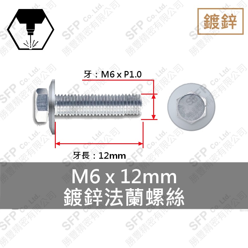 鍍鋅法蘭螺絲 M6*12