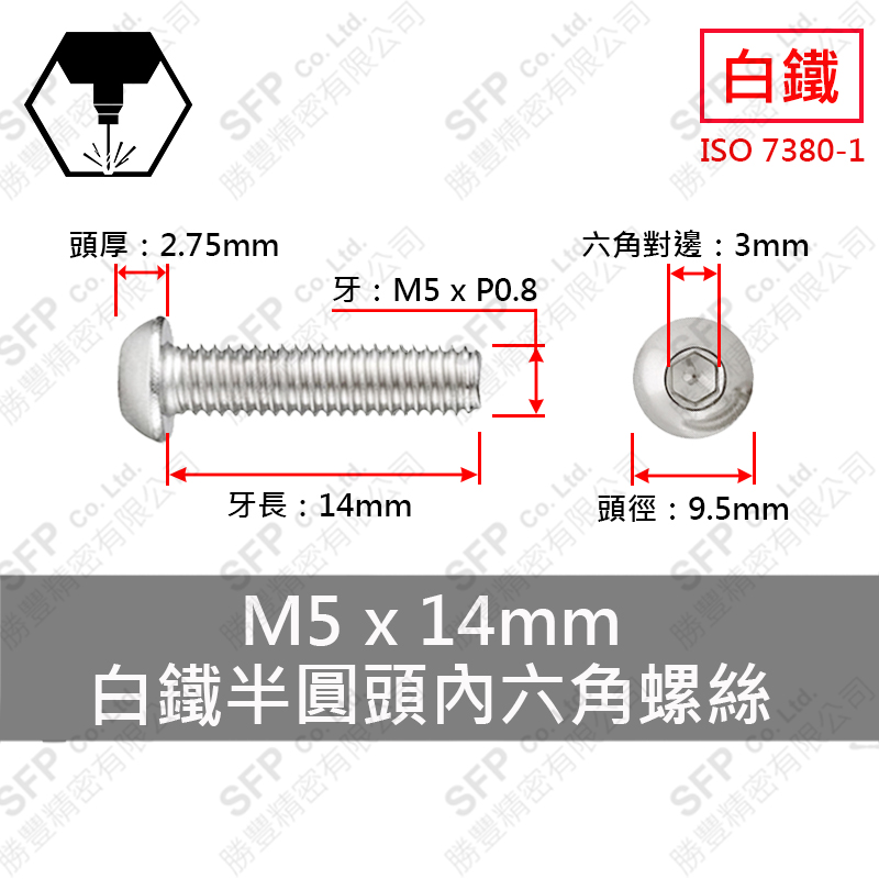 SS304 Button Head Cap Screw Screw M5*14