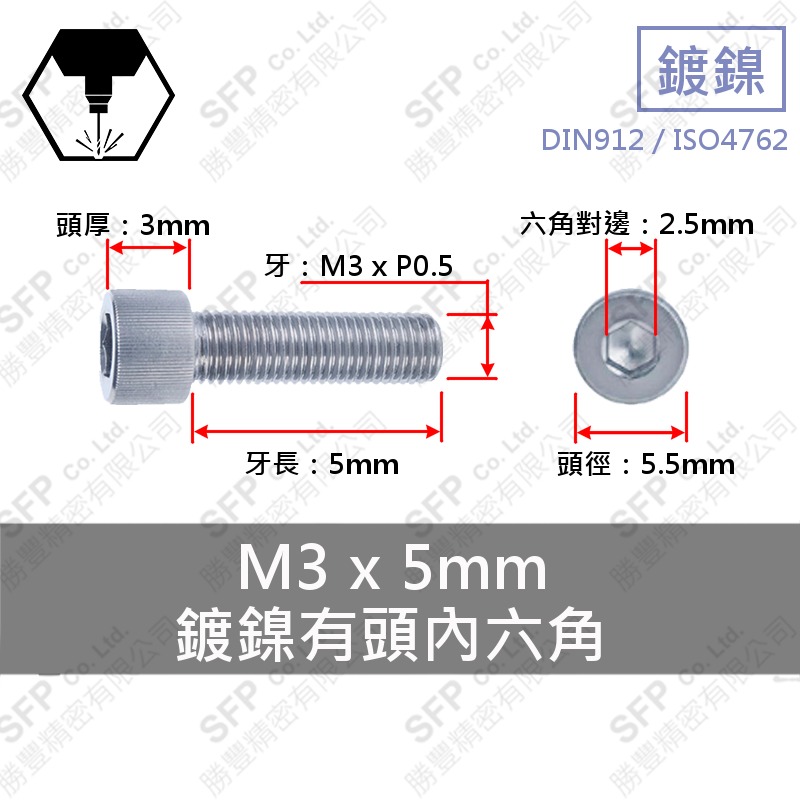 Nickel Plated Socket Head Cap Screw M3*5