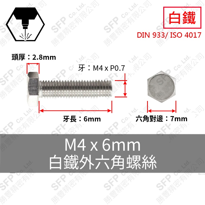 304白鐵外六角 M4*6