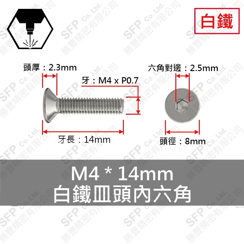 304白鐵皿頭內六角 M4*14