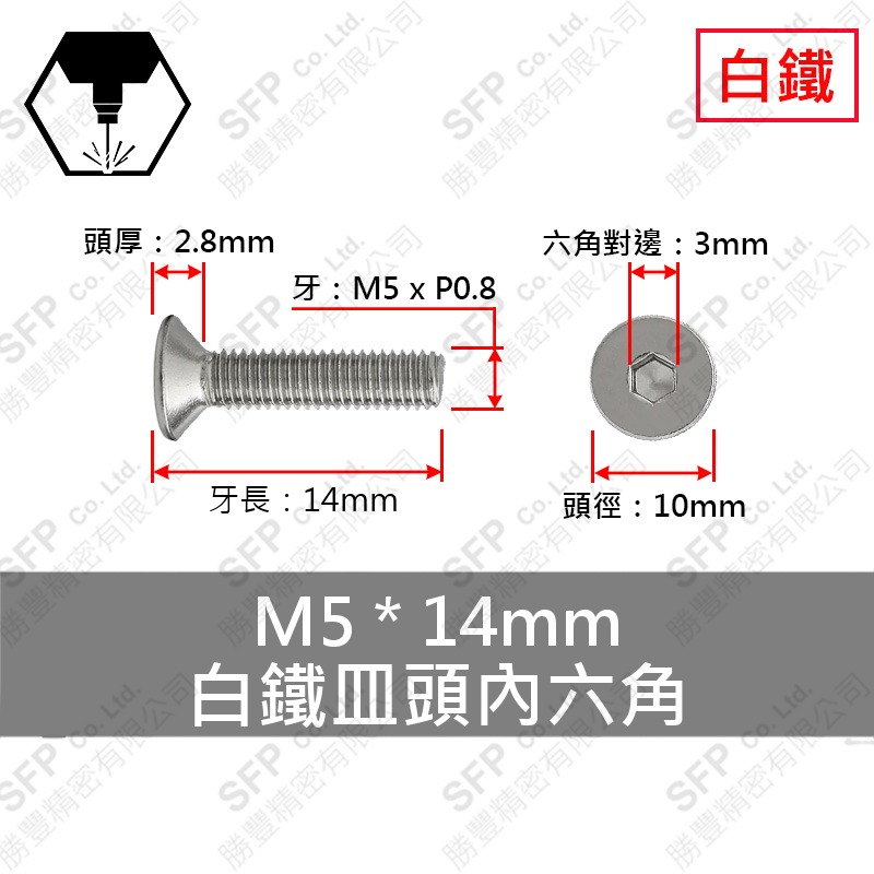 304白鐵皿頭內六角 M5*14