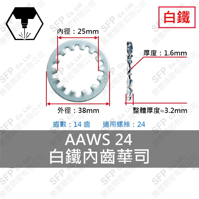 304白鐵內齒華司 AWS-24 (25*38*1.6)-14齒