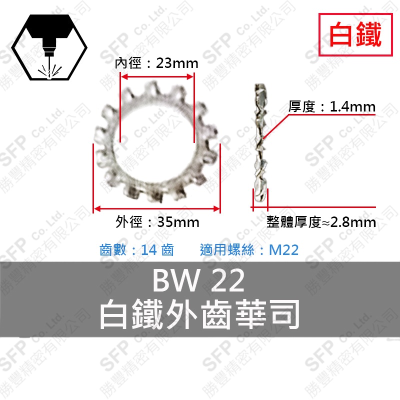 304白鐵外齒華司 BWS-22 (23*35*1.4)-14齒
