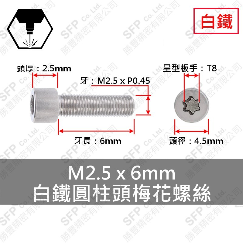 304白鐵圓柱頭梅花螺絲 M2.5*6