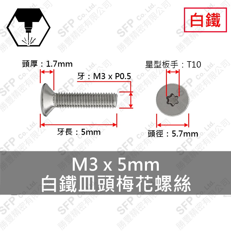 304白鐵皿頭梅花螺絲 M3*5