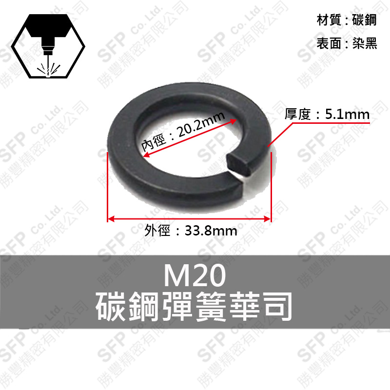 Black Oxide Spring Washer M20