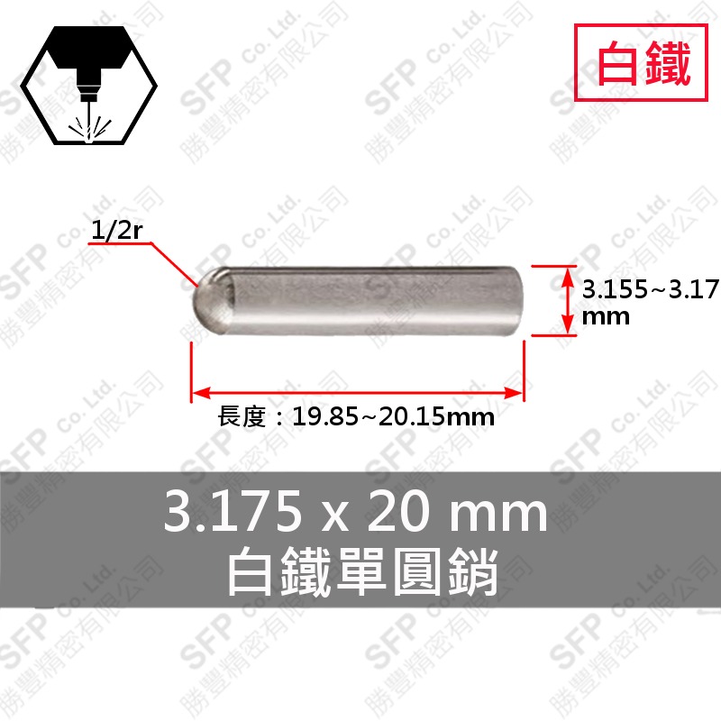 304白鐵單圓銷 3.175*20