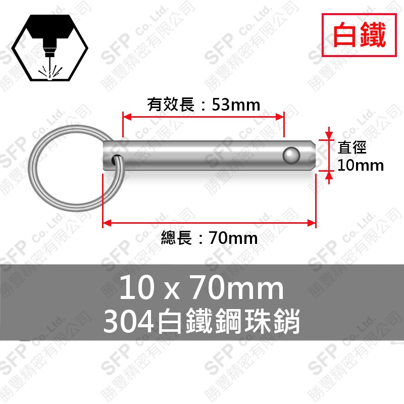 304白鐵鋼珠銷 10*70 (有效長53)