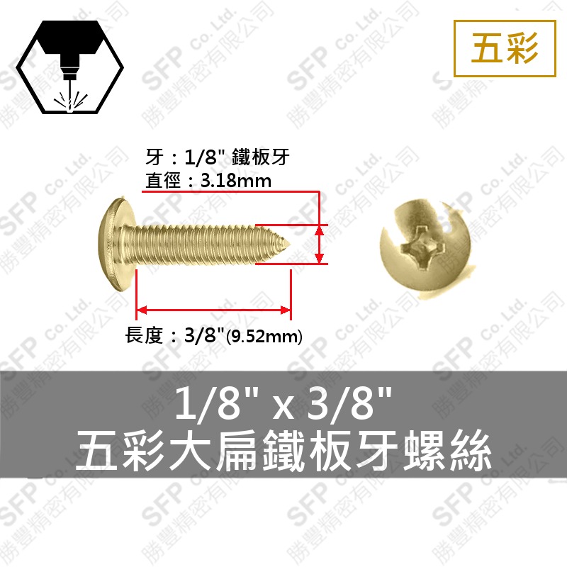 五彩大扁鐵板牙螺絲 1/8"*3/8"