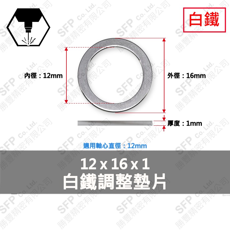 304白鐵調整墊片 12*16*1