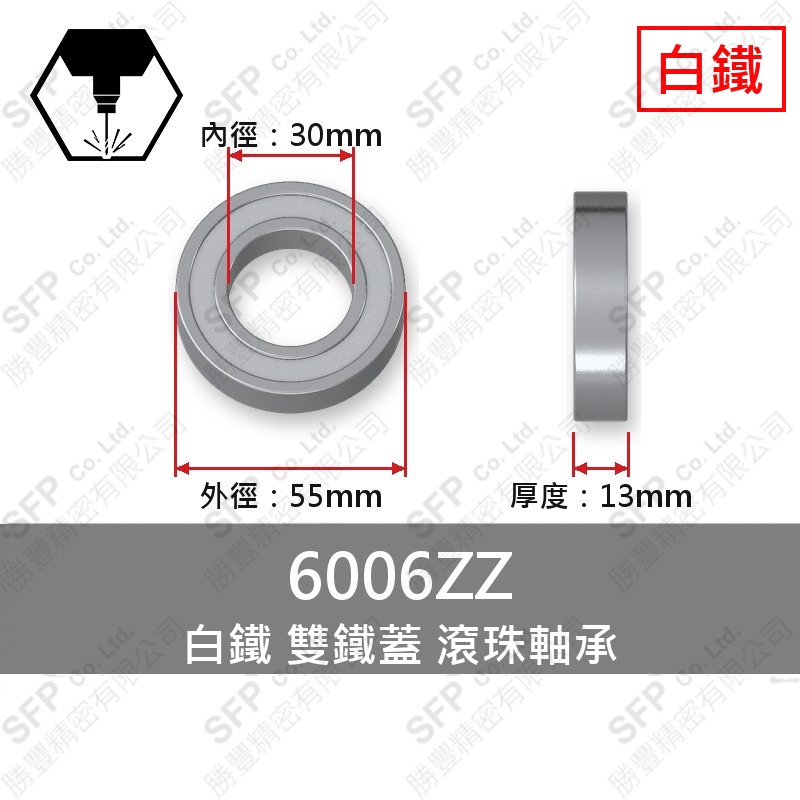 白鐵滾珠軸承 6006ZZ 雙鐵蓋