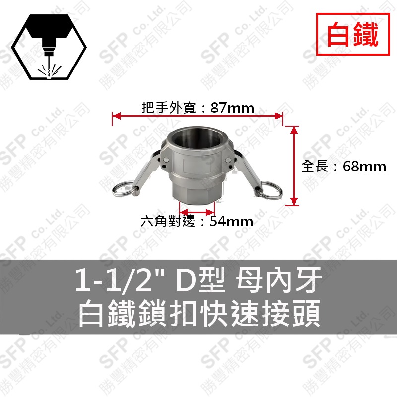 304白鐵鎖扣快速接頭 1-1/2" D型 母內牙