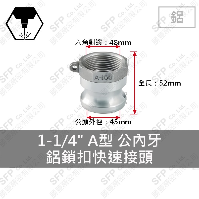 鋁鎖扣快速接頭 1-1/4" A型 公內牙