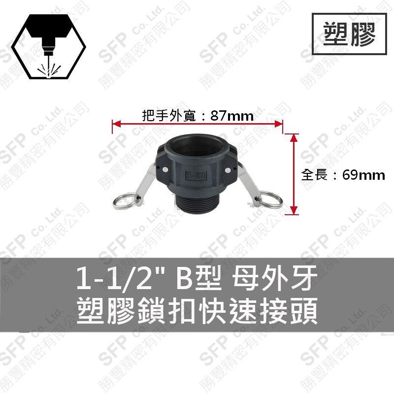 塑膠鎖扣快速接頭 1-1/2" B型 母外牙