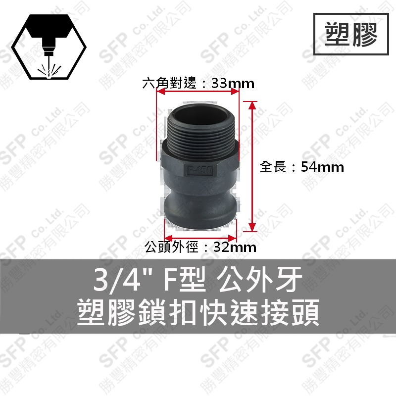 塑膠鎖扣快速接頭 3/4" F型 公外牙