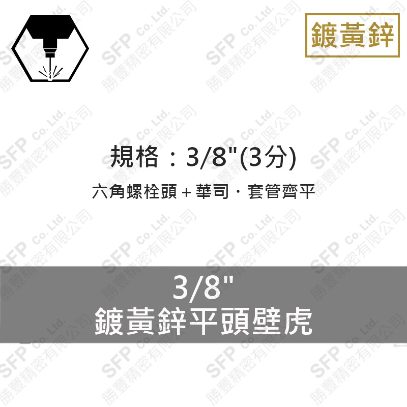 鍍黃鋅平頭壁虎 3/8"