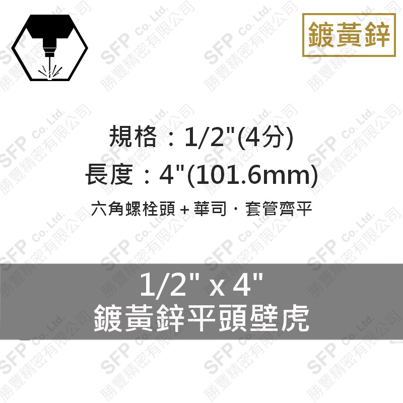 鍍黃鋅平頭壁虎 1/2"*4"