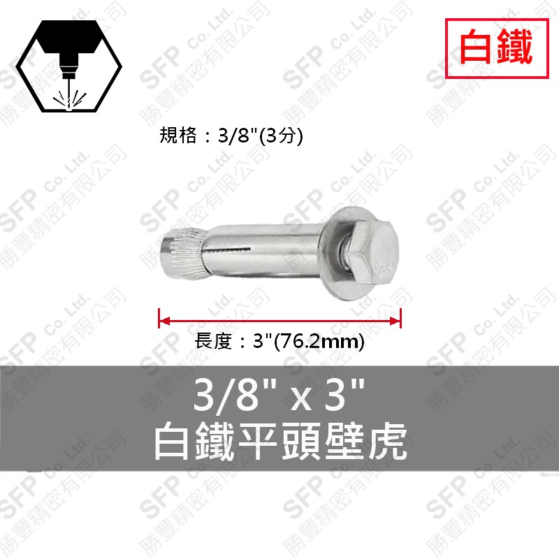 304白鐵平頭壁虎 3/8"*3"