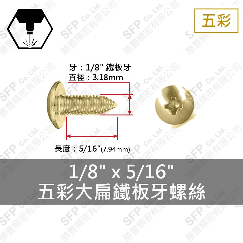 五彩大扁鐵板牙螺絲 1/8"*5/16"