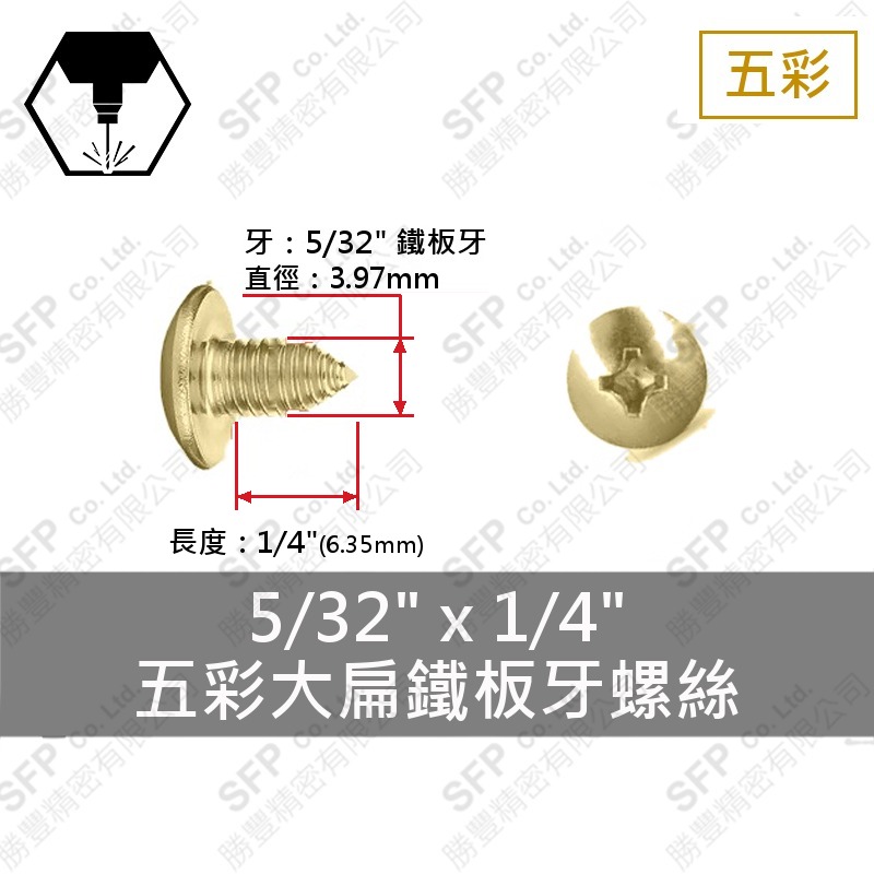 五彩大扁鐵板牙螺絲 5/32"*1/4"