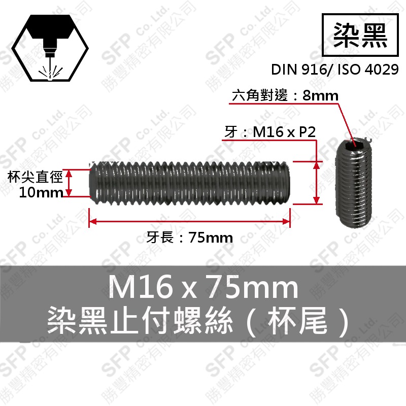 12.9合金鋼止付螺絲 M16*75