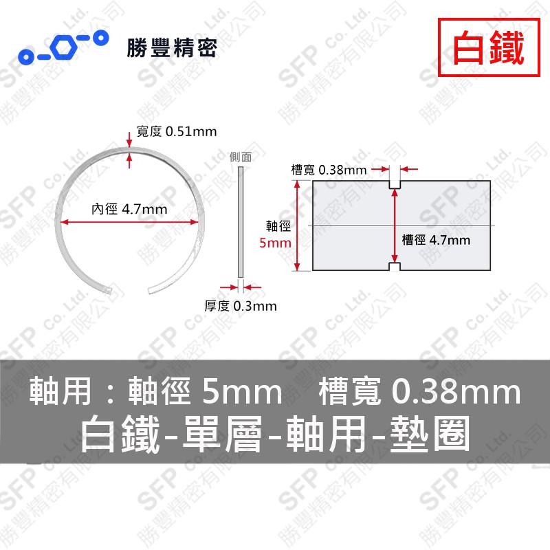 單層-軸用-白鐵 墊圈 VSM-5 (軸心5mm用) 不鏽鋼
