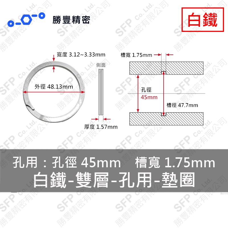 雙層-孔用-白鐵 墊圈 EH-45 (孔徑45mm用) 不鏽鋼