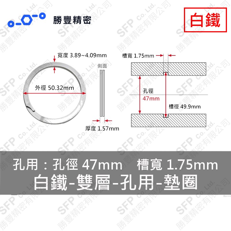 雙層-孔用-白鐵 墊圈 EH-47 (孔徑47mm用) 不鏽鋼