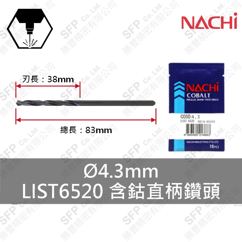 LIST6520含鈷直柄鑽頭 4.3mm