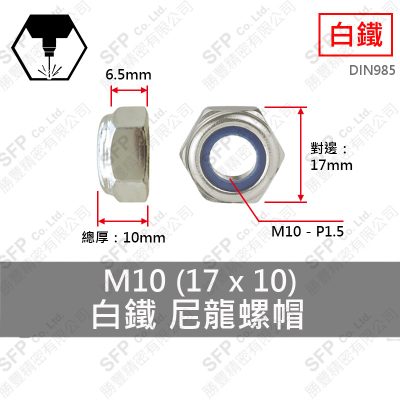 304白鐵尼龍螺帽 M10 (17*10)
