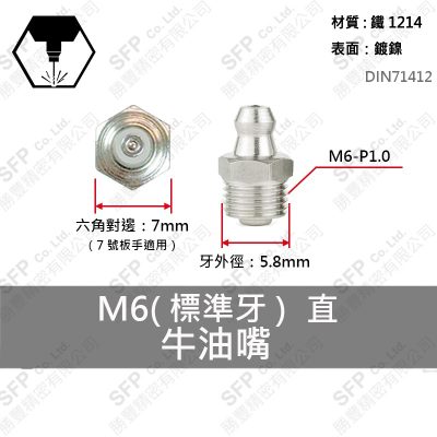 鍍鎳牛油嘴 M6-P1.0 (直)