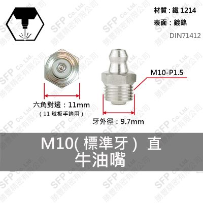 鍍鎳牛油嘴 M10-P1.5 (直)